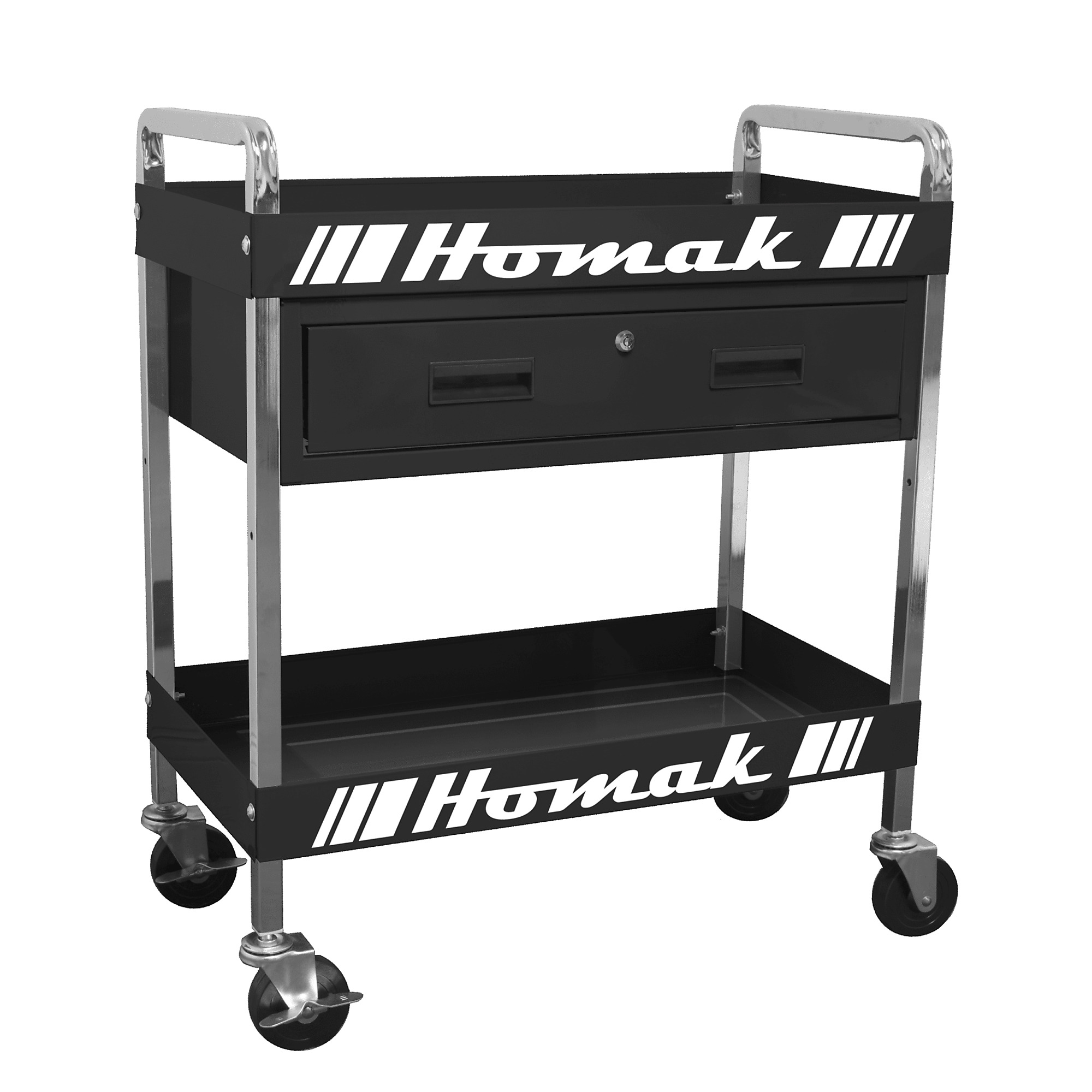 Homak, 30" 1 Drawer Service Cart, Black, Heavy-duty 23-gauge steel, Model #BK06030210